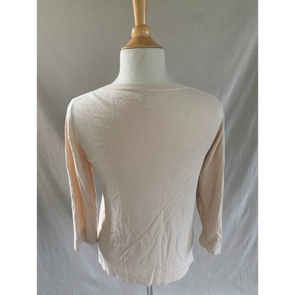 J.Crew 3/4 Sleeve Crewneck Sweater w/ Black/Cream Beaded Flower SZ Medium - Picture 4 of 5